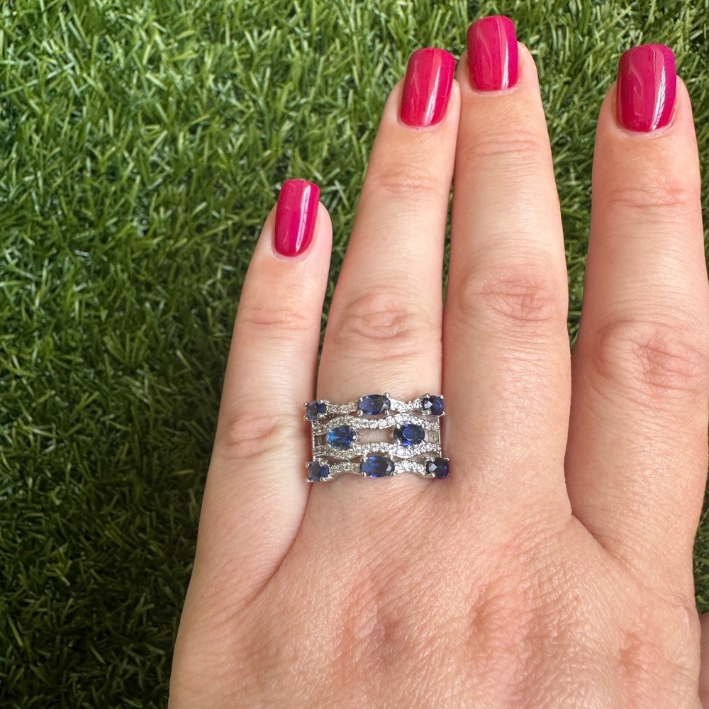 Diamond Royal Blue Crystal Ring - Picture 3 of 3